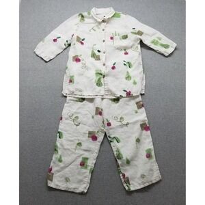 Produce Company Shirt Pants Set Womens Small White Button Up 2 Piece Set Pockets